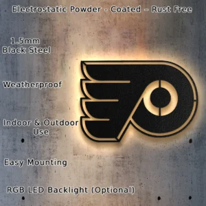 Philadelphia Flyers Metal Logo Sign, Dynamic NHL Decor, Optional LED Game Room Display, Hockey Fan Gift