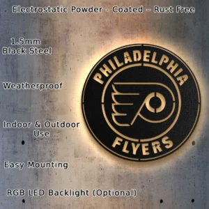 Philadelphia Flyers Metal Wall Decor, Bold NHL Logo Art, Optional LED Man Cave Sign, Hockey Fan Gift