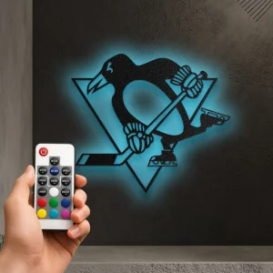 Pittsburgh Penguins Metal Art, Iconic NHL Logo Display, Optional LED Game Room Decor, Hockey Fan Gift