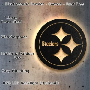 Pittsburgh Steelers Metal Logo Art, Iconic NFL Fan Decor, Optional LED Wall Sign, Football Lover Gift