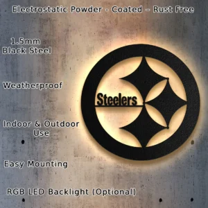 Pittsburgh Steelers Steelmark, NFL Team Wall Decor, Dynamic LED Game Room Art, Ultimate Fan Gift