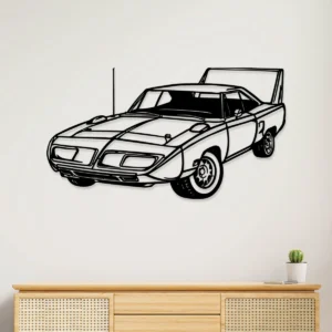 Black metal Plymouth Superbird 1970 wall art for garage decor