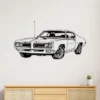 Black metal silhouette of a 1969 Pontiac GTO wall art.