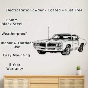 Pontiac GTO 1969 Metal Art, Classic Muscle Car Decor, Garage Wall Sign, American Car Gift