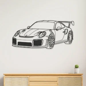 Black metal Porsche 911 silhouette wall art for garage decor