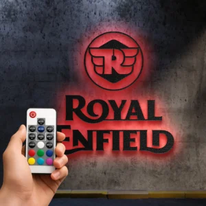 Royal Enfield Metal Logo, Classic Motorcycle Wall Art, Backlit LED Sign, Rider's Den Decor