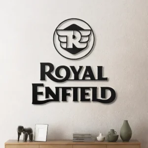 Royal Enfield Metal Logo, Classic Motorcycle Wall Art, Backlit LED Sign, Rider's Den Decor