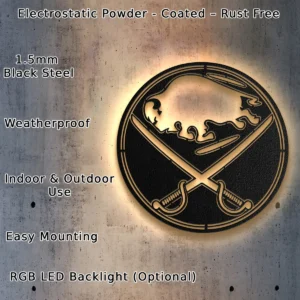 Sabres Metal Logo Art, Iconic NHL Team Decor, Optional LED Game Room Sign, Hockey Fan Gift