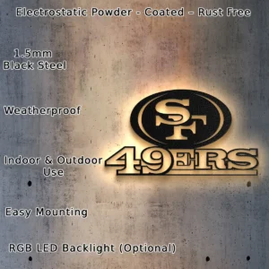 San Francisco 49ers Metal Logo, Dynamic NFL Wall Art, Backlit Game Room Decor, Ultimate Football Fan Gift