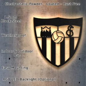 Sevilla Metal Logo Sign, Iconic Football Club Art, LED Game Room Decor, Ultimate Soccer Fan Gift