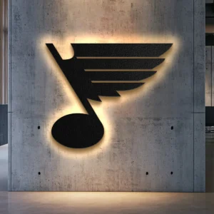 Black metal St Louis Blues logo wall art with LED backlight