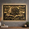 Large Steampunk Bison Horizon metal wall art with LED backlighting.