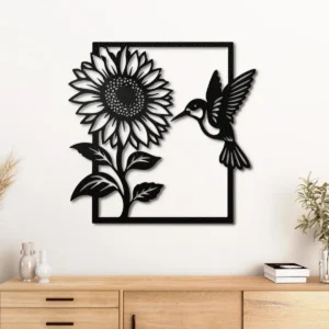 Sunflower and Hummingbird Metal Art, Oversized Rustic Garden Decor, Optional LED, Nature Lover Gift
