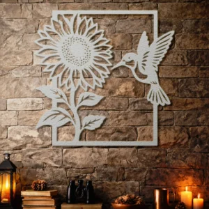 Sunflower and Hummingbird Metal Art, Oversized Rustic Garden Decor, Optional LED, Nature Lover Gift
