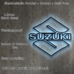 Suzuki Metal Logo Art, Dynamic Motorsport Decor, RGB LED Garage Sign, Rider Enthusiast Gift
