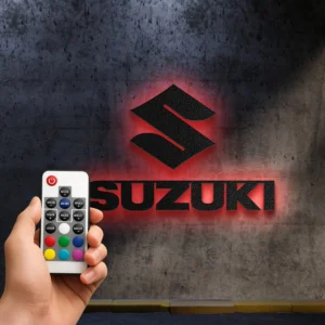 Suzuki Metal Logo, Bold Automotive Decor, RGB LED Wall Art, Motorcycle Fanatic Gift