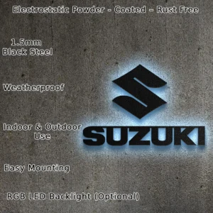 Suzuki Metal Logo, Bold Automotive Decor, RGB LED Wall Art, Motorcycle Fanatic Gift