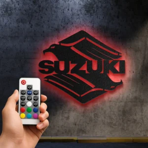 Suzuki Metal Wall Art, Iconic Motorcycle Logo, RGB LED Garage Decor, Biker Enthusiast Gift