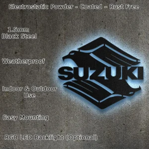 Suzuki Metal Wall Art, Iconic Motorcycle Logo, RGB LED Garage Decor, Biker Enthusiast Gift