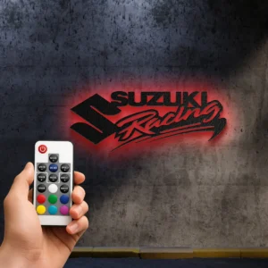 Suzuki Racing Metal Art, Bold Motorsport Logo, RGB LED Garage Sign, Motorcycle Fan Gift