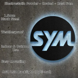 Sym Metal Wall Art, Sleek Scooter Design, RGB LED Backlight, Motorcycle Fan Gift