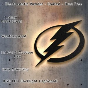 Tampa Bay Lightning Metal Wall Art, Iconic NHL Logo Decor, LED Game Room Sign, Hockey Fan Gift