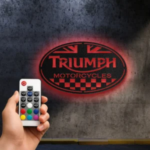 Triumph Metal Logo Art, British Motorcycle Decor, RGB LED Garage Sign, Rider Man Cave Gift