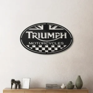 Triumph Metal Logo Art, British Motorcycle Decor, RGB LED Garage Sign, Rider Man Cave Gift