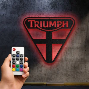 Triumph Metal Logo, Classic Motorcycle Wall Art, RGB LED Garage Sign, Biker Rider Gift