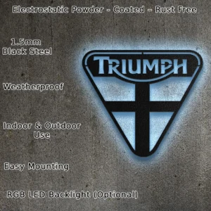 Triumph Metal Logo, Classic Motorcycle Wall Art, RGB LED Garage Sign, Biker Rider Gift