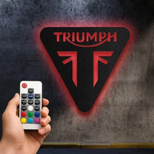 Triumph Metal Logo, Iconic Motorcycle Art, RGB LED Garage Sign, Biker Gift