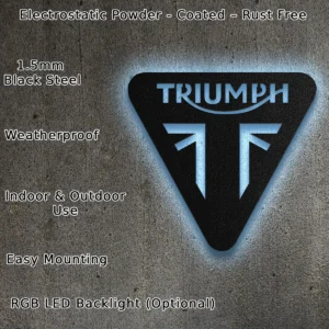 Triumph Metal Logo, Iconic Motorcycle Art, RGB LED Garage Sign, Biker Gift