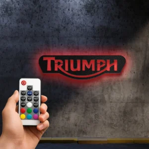 Triumph Metal Logo Sign, Legendary Motorcycle Art, LED Garage Decor, Rider Enthusiast Gift