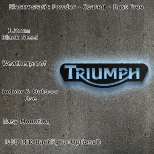 Triumph Metal Logo Sign, Legendary Motorcycle Art, LED Garage Decor, Rider Enthusiast Gift