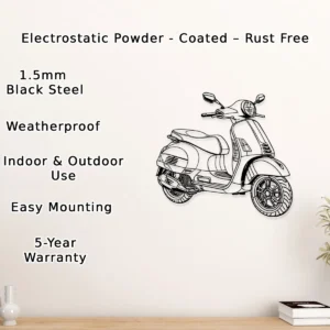 Vespa Gts Super Metal Art, Modern Scooter Silhouette, Italian Garage Decor, Rider Enthusiast Gift