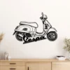 Black metal Vespa scooter wall art with logo on white background.