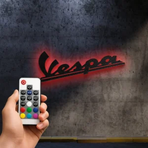 Vespa Metal Logo, Iconic Italian Scooter Art, RGB LED Garage Sign, Retro Rider Gift