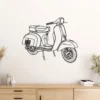 Black metal Vespa Rally scooter wall art on a white wall.