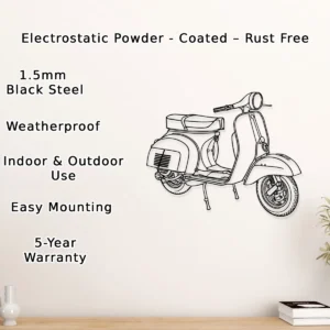 Vespa Rally Metal Art, Classic Scooter Silhouette, Garage Wall Decor, Italian Rider Gift