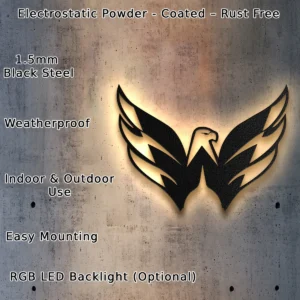 Washington Capitals Metal Logo Sign, Iconic NHL Hockey Art, LED Game Room Decor, Ultimate Fan Gift