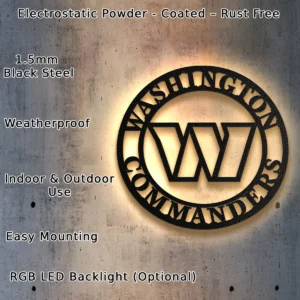 Washington Commanders Metal Logo Art, Iconic NFL Team Decor, Optional LED Wall Sign, Football Fan Gift