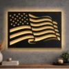 Large waving American flag metal wall art with a rustic finish.