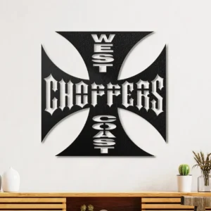 West Coast Choppers Metal Logo, Iron Cross Emblem Art, RGB LED Man Cave Decor, Motorcycle Rider Gift