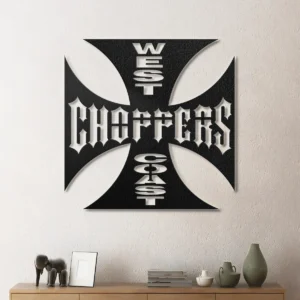 West Coast Choppers Metal Logo, Iron Cross Emblem Art, RGB LED Man Cave Decor, Motorcycle Rider Gift