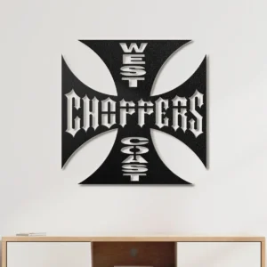 West Coast Choppers Metal Logo, Iron Cross Emblem Art, RGB LED Man Cave Decor, Motorcycle Rider Gift