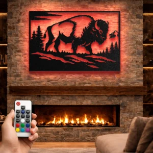 Wild Buffalo Metal Wall Art, Oversized Rustic Wildlife Decor, Forest and Mountain Sign, Optional LED Backlight, Nature Lover Gift
