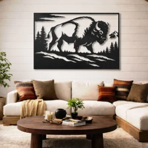 Wild Buffalo Metal Wall Art, Oversized Rustic Wildlife Decor, Forest and Mountain Sign, Optional LED Backlight, Nature Lover Gift