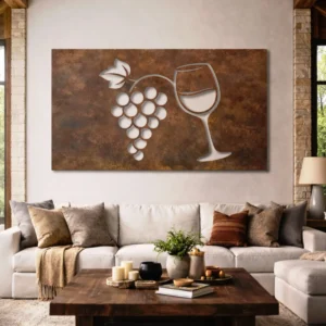 Wine Grapes and Glass Metal Art, Oversized Rustic Kitchen Decor, Backlit Bar Sign, Wine Enthusiast Gift