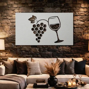 Wine Grapes and Glass Metal Art, Oversized Rustic Kitchen Decor, Backlit Bar Sign, Wine Enthusiast Gift
