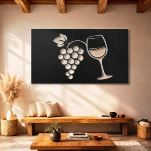 Wine Grapes and Glass Metal Art, Oversized Rustic Kitchen Decor, Backlit Bar Sign, Wine Enthusiast Gift